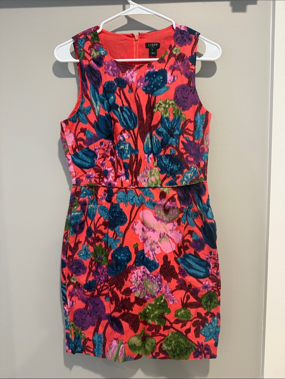 J. Crew Pink Floral Sleeveless Sheath Dress with Multicolor Bloom